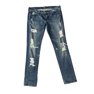 For All‎ Mankind Roxanne Slim Strait Distressed Jeans